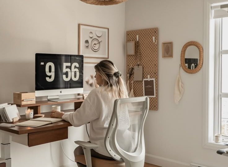 Aesthetic Beige Boho Home Office Idea